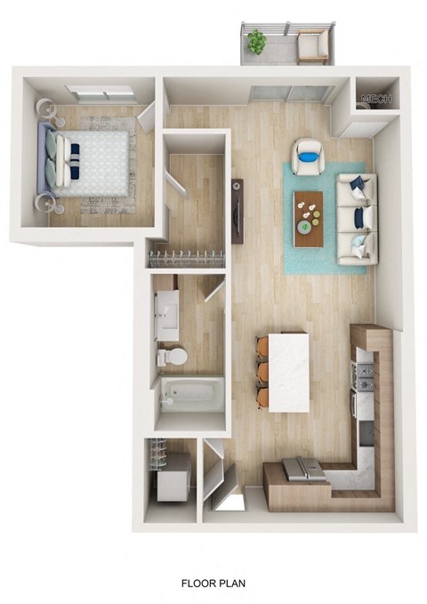 Floor plan for 1 bed, 1 bath, 725 sqft